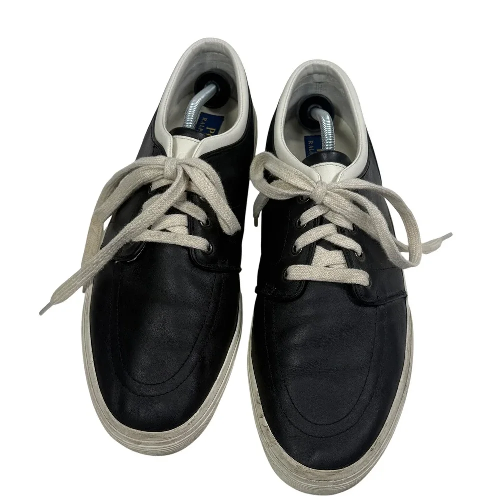 Polo Ralph Lauren Faxon Low Mens Black Leather Sneakers Shoes‎ Size 12 D K16